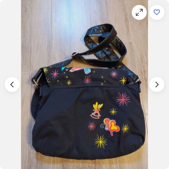 Loungefly Disney Alice in Wonderland Floral Messenger Bag, "That Way" Black - Picture 3 of 4